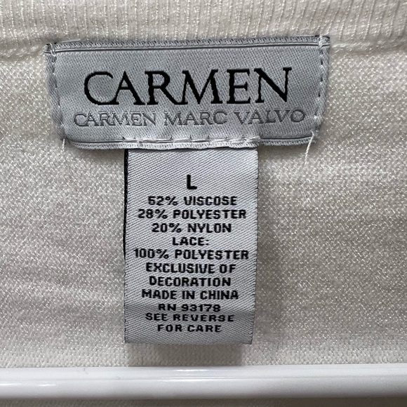 NWOT Large Carmen White Sweater with Delicate Lace and Bedazzled Jewels - Picture 3 of 9